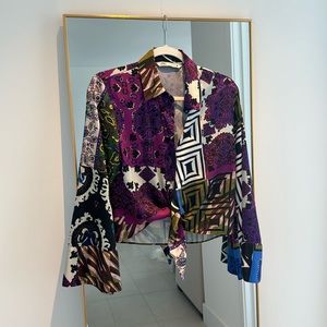 Zara - Printed Patchwork Flare Sleeve Button Up Shirt